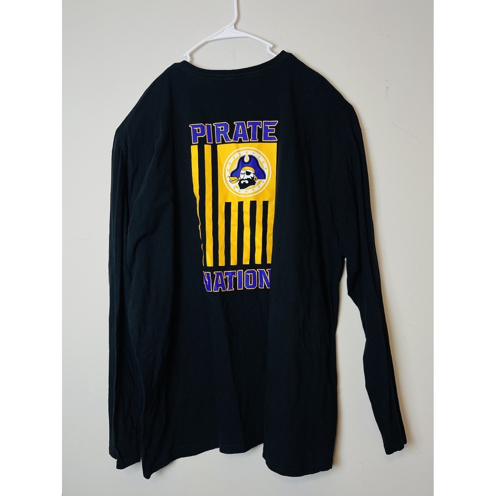 GILDAN RING SPUN SOFTSTYLE SIZE 3XL PIRATE NATION LONG‎ SLEEVE ADULT BLACK SHIRT